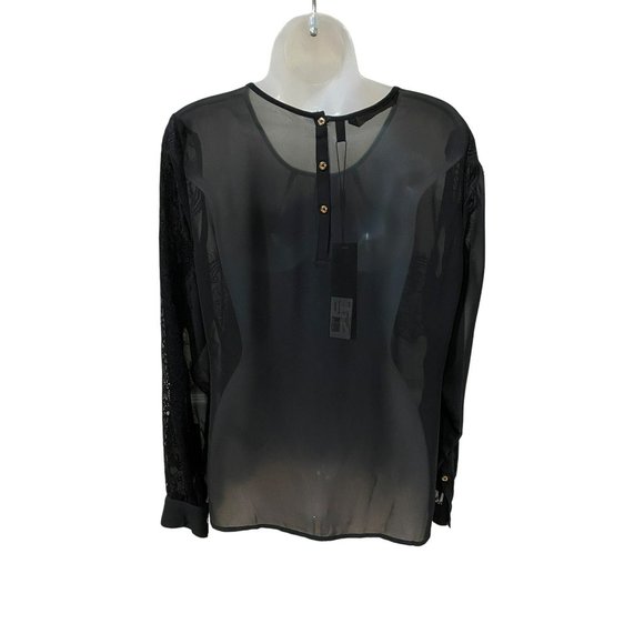 NWT Kardashian Kollection Lace Overlay Sheer Blouse Size Large - Picture 8 of 11